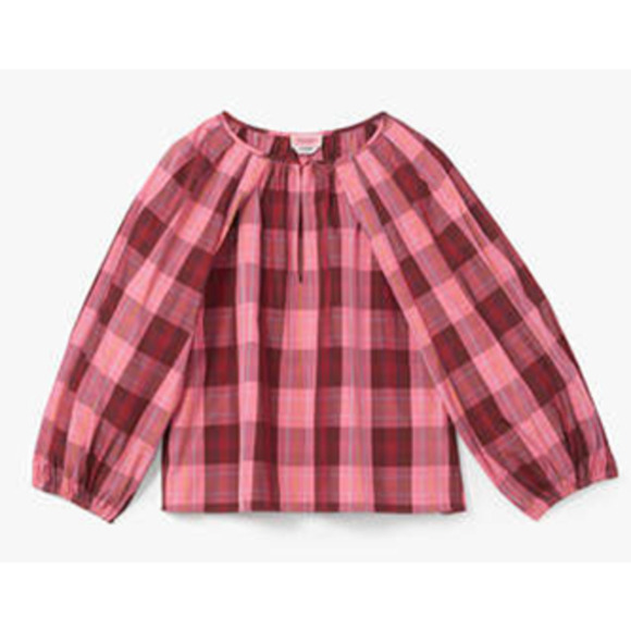 Kate Spade Greenhouse Plaid Top Long Sleeve Pink Red NWT Size Large - Picture 3 of 13
